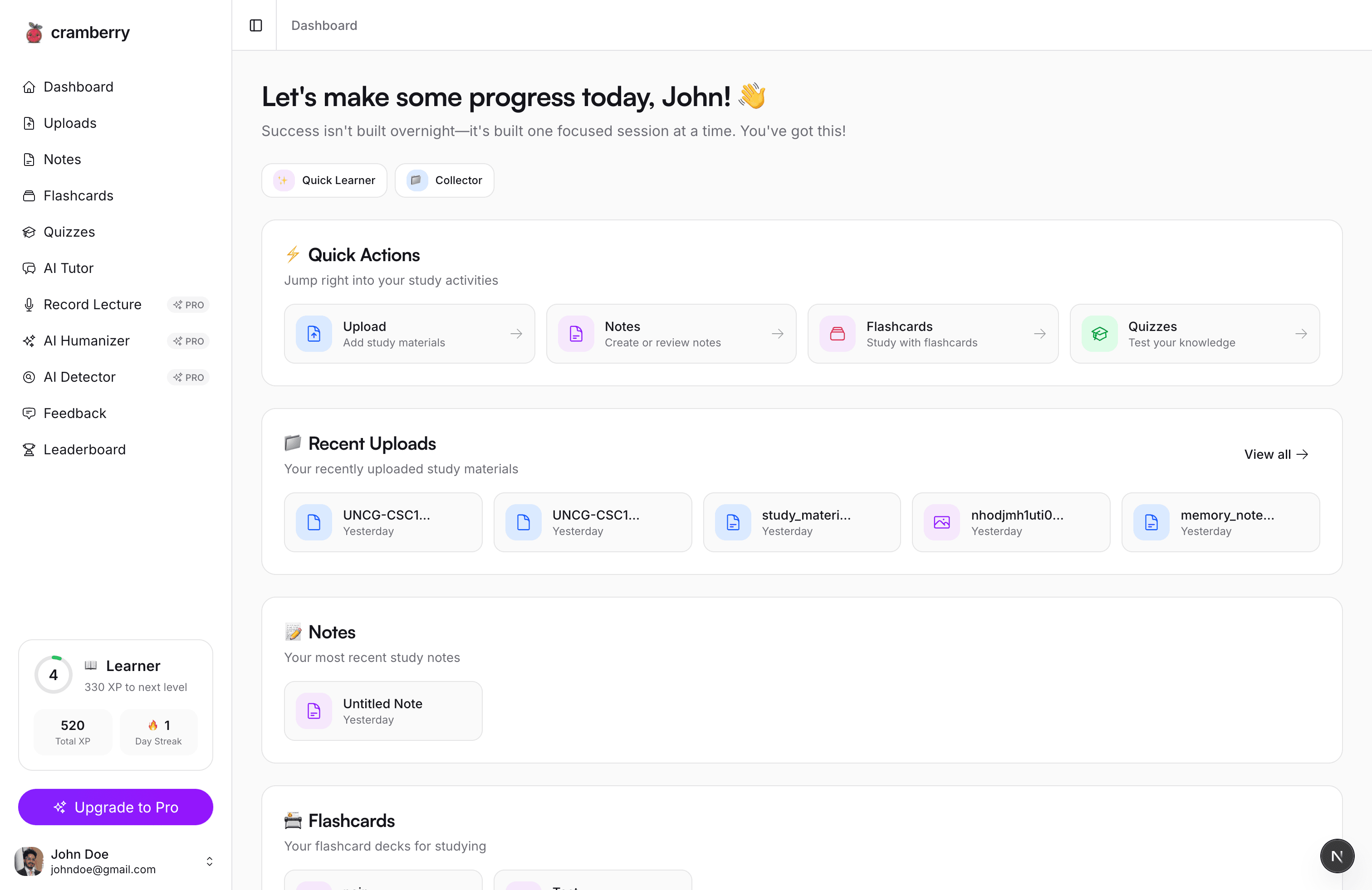 Cramberry Dashboard Preview