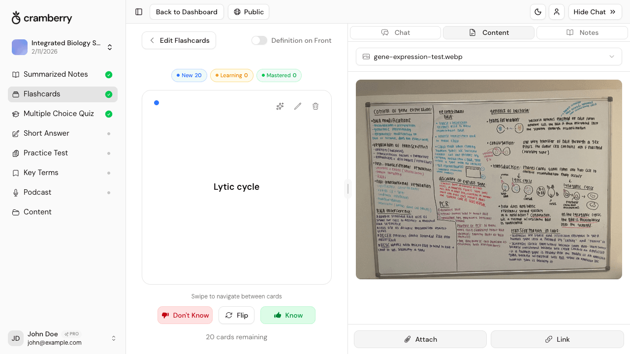 Interface do conversor de imagem para flashcards mostrando flashcards gerados por IA a partir de uma foto