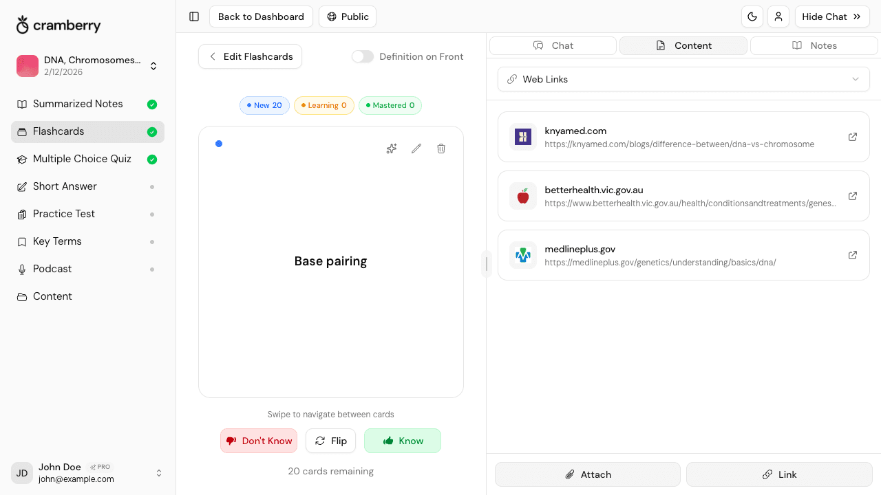 Gerador de flashcards com IA criando flashcards a partir de um artigo da web