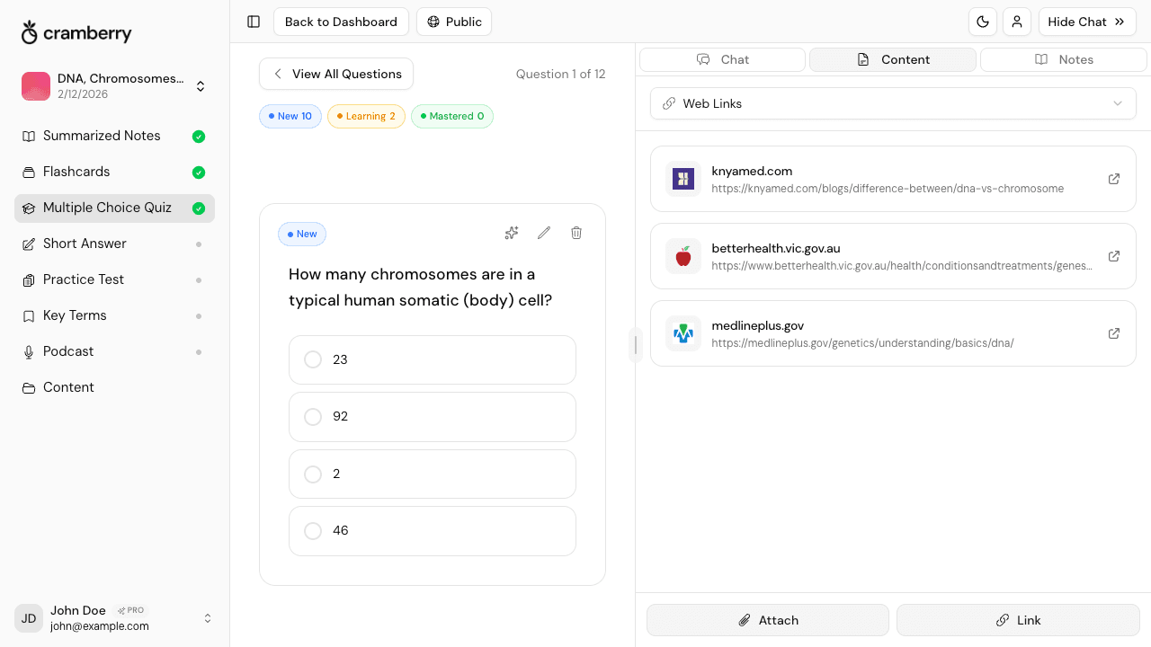 Generador de cuestionarios con IA creando preguntas de práctica desde artículos web