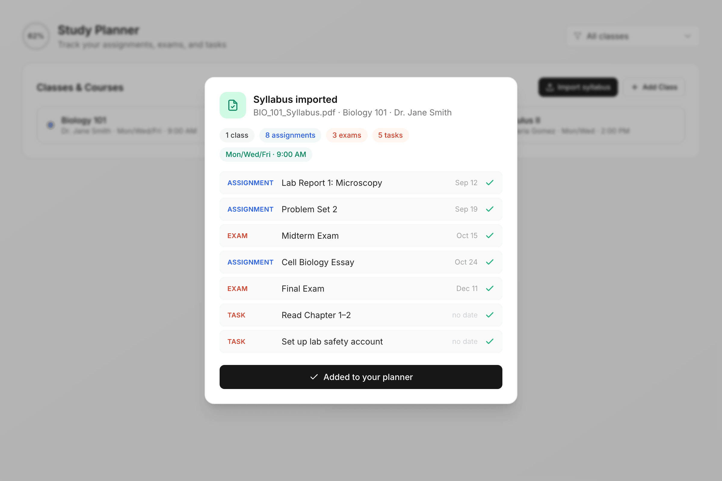 AI syllabus generator turning uploaded course material into an organized study plan with notes and flashcards